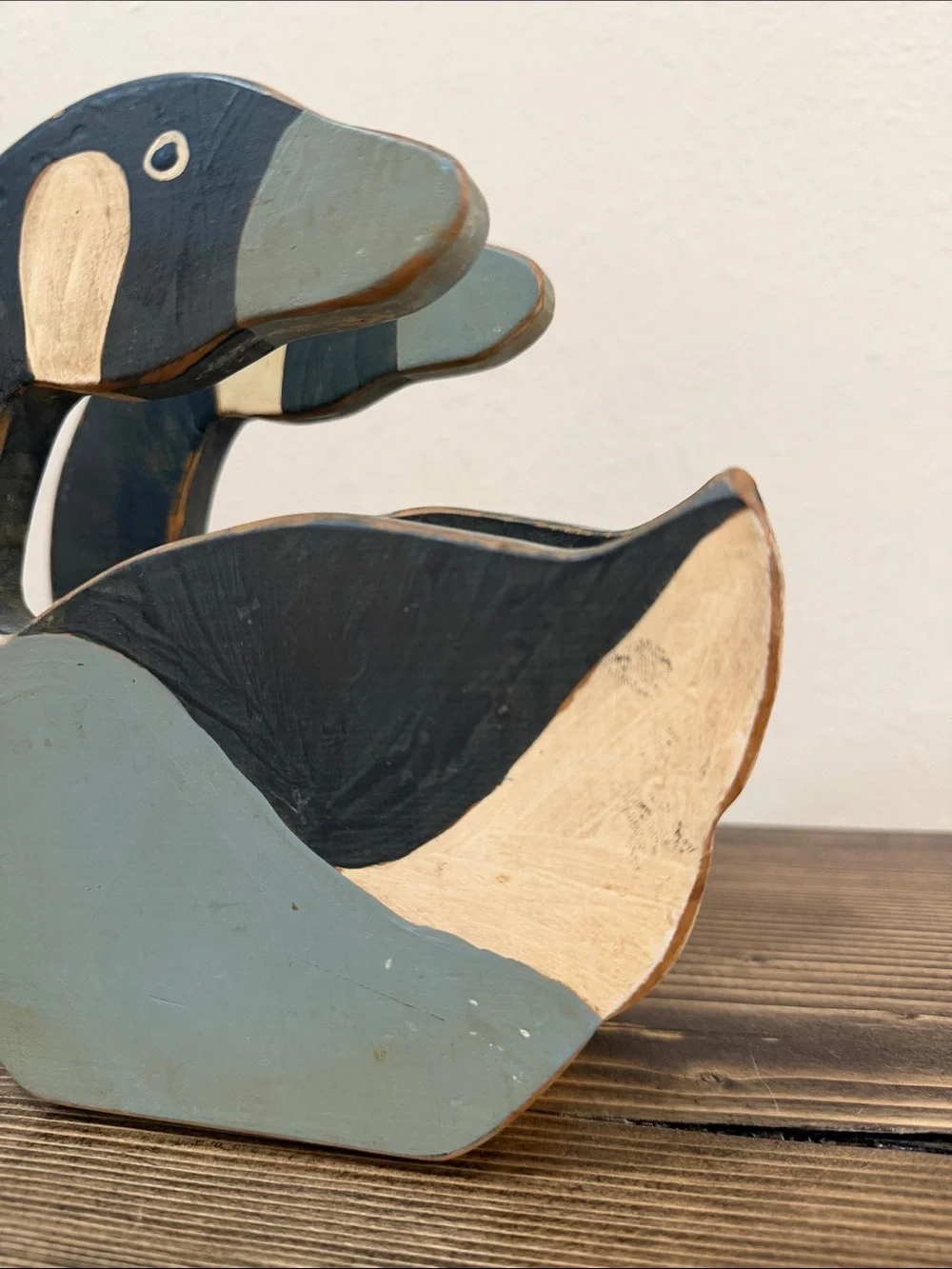 Hand Carved Wooden Duck Napkin Holder Rustic Folk Art Waterfowl Kitchen Table